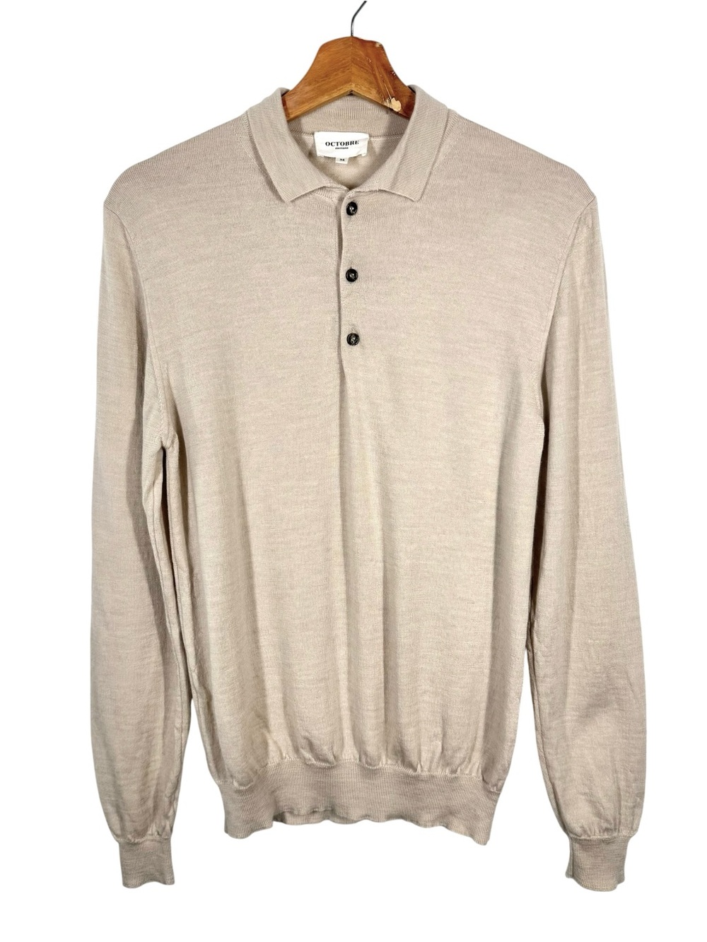 Octobre Editions Merino Wool Polo Sweater Mens M Cream Beige Quiet Luxury Preppy